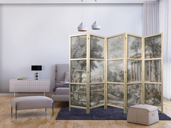 Japanese Room Divider - Antique Landscape - Greek Temple on a Hill Among Lush Vegetation - Image 2