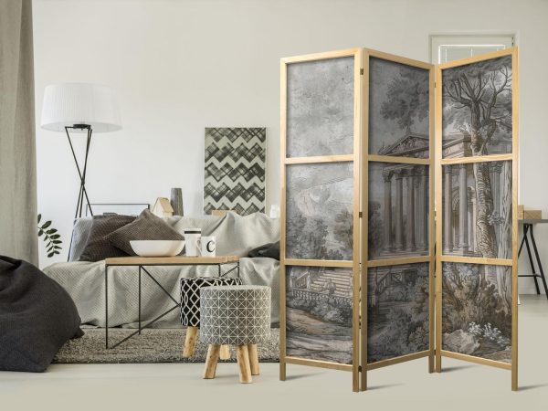 Japanese Room Divider - Antique Landscape - Greek Temple on a Hill Among Lush Vegetation - Image 2