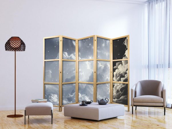 Japanese Room Divider - Astral Calm: Stars Scattered Over Delicate Clouds - Image 3