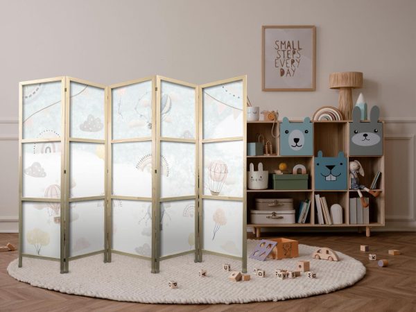 Japanese Room Divider - Balloons in the Sky - Balloons in pastel colors flying through a cloudy sky - among rainbows and stars - Image 2