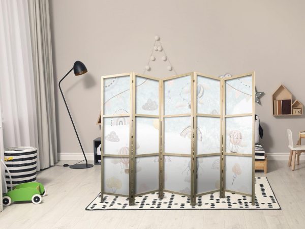 Japanese Room Divider - Balloons in the Sky - Balloons in pastel colors flying through a cloudy sky - among rainbows and stars - Image 3