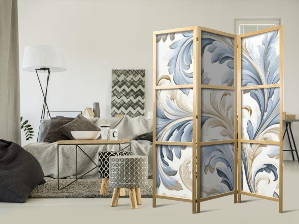 Japanese Room Divider - Baroque Ornaments in Light - Cream-Blue Colors - Image 2