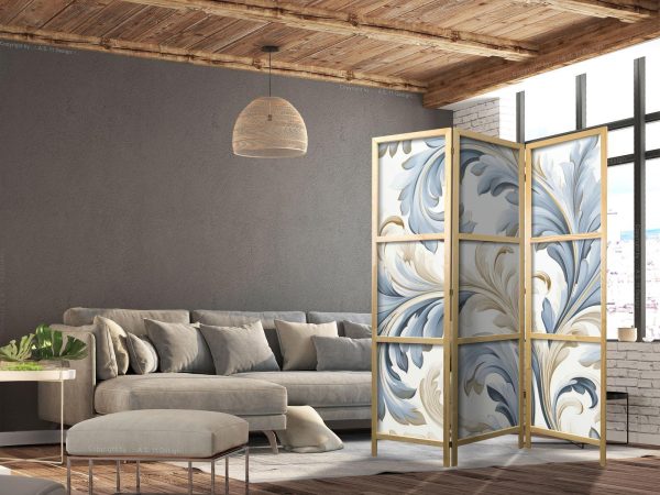 Japanese Room Divider - Baroque Ornaments in Light - Cream-Blue Colors - Image 3