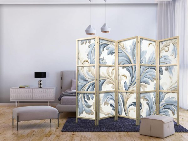 Japanese Room Divider - Baroque Ornaments in Light - Cream-Blue Colors - Image 2