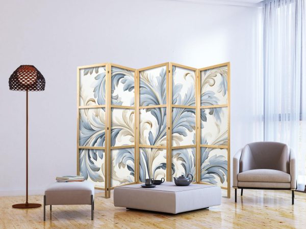 Japanese Room Divider - Baroque Ornaments in Light - Cream-Blue Colors - Image 3