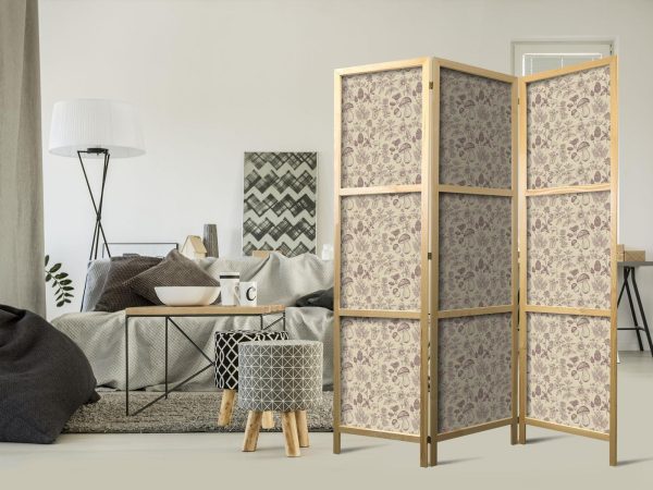 Japanese Room Divider - Beige Nature of the Forest - Mushrooms Flowers and Herbs on a Light Background - Image 2
