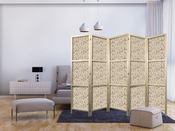 Japanese Room Divider - Beige Nature of the Forest - Mushrooms Flowers and Herbs on a Light Background - Image 2