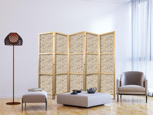 Japanese Room Divider - Beige Nature of the Forest - Mushrooms Flowers and Herbs on a Light Background - Image 3