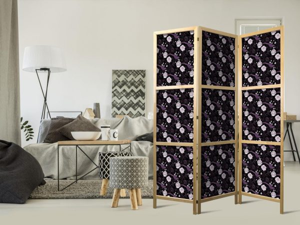 Japanese Room Divider - Birds Among Flowers - Pheasants Surrounding Peonies - Purple - Image 2