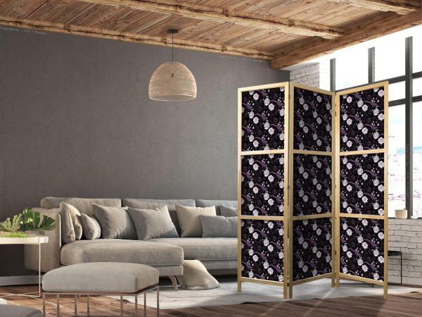 Japanese Room Divider - Birds Among Flowers - Pheasants Surrounding Peonies - Purple - Image 3