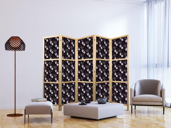 Japanese Room Divider - Birds Among Flowers - Pheasants Surrounding Peonies - Purple - Image 3