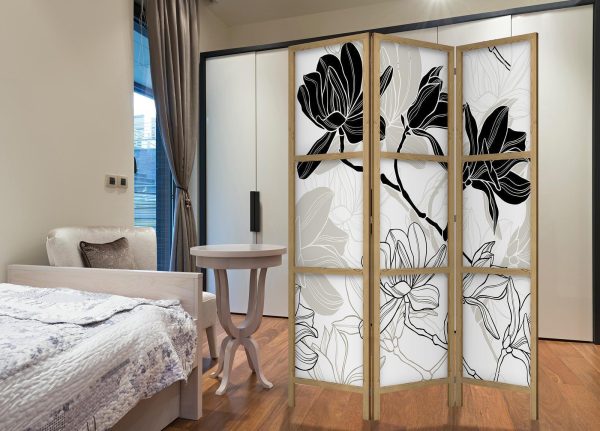 Japanese Room Divider - Black and White Flowers I - Image 2