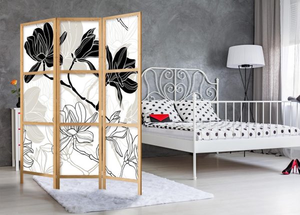 Japanese Room Divider - Black and White Flowers I - Image 3