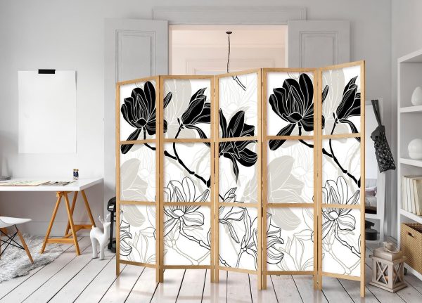 Japanese Room Divider - Black and White Flowers II - Image 2
