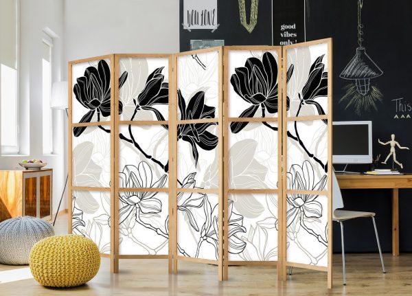 Japanese Room Divider - Black and White Flowers II - Image 3