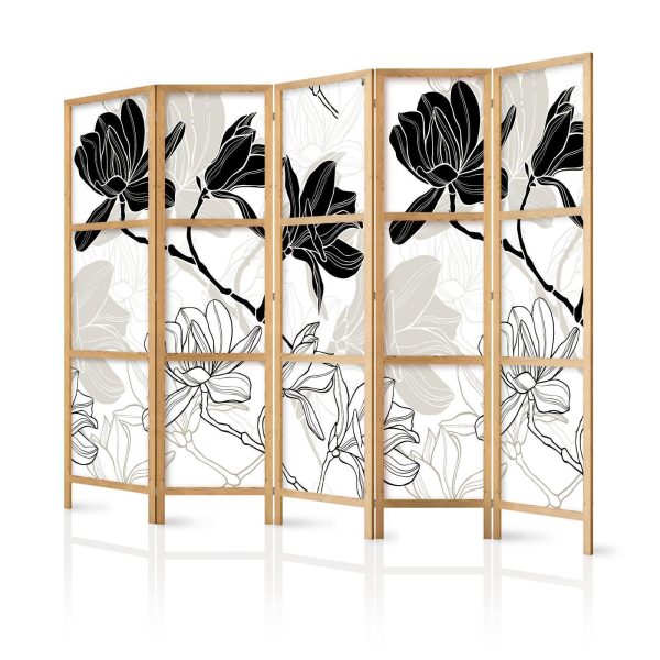 Japanese Room Divider - Black and White Flowers II