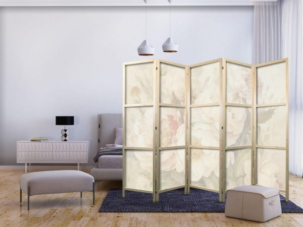 Japanese Room Divider - Blooming Peonies - Bright Large Flowers Enveloped in White Mist - Image 2