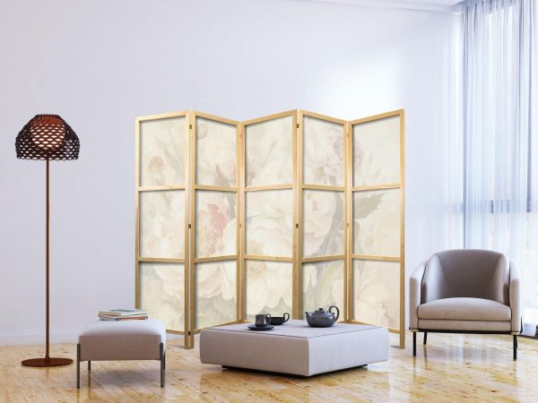 Japanese Room Divider - Blooming Peonies - Bright Large Flowers Enveloped in White Mist - Image 3