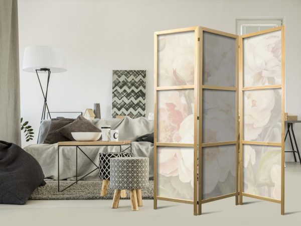 Japanese Room Divider - Blooming Peonies - Bright Large Flowers Enveloped in White Mist - Image 2