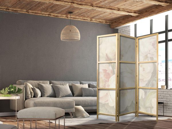 Japanese Room Divider - Blooming Peonies - Bright Large Flowers Enveloped in White Mist - Image 3