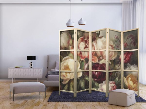Japanese Room Divider - Blooming Peonies - Charismatic Flowers Bathed in Sunlight - Image 2