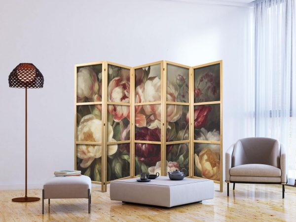 Japanese Room Divider - Blooming Peonies - Charismatic Flowers Bathed in Sunlight - Image 3