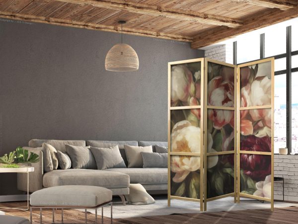 Japanese Room Divider - Blooming Peonies - Charismatic Flowers Bathed in Sunlight - Image 3