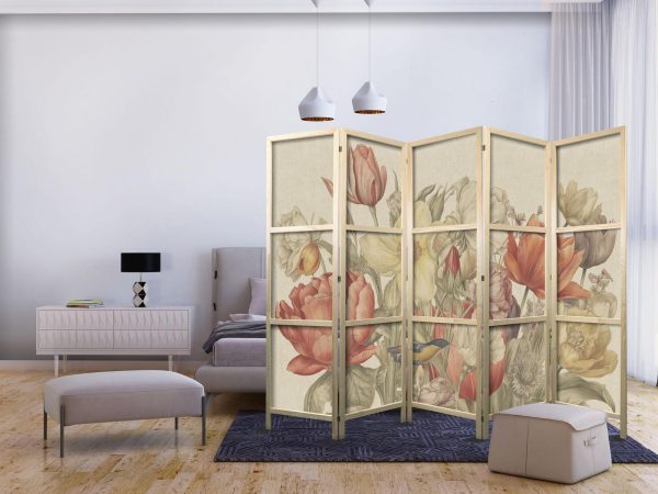 Japanese Room Divider - Bouquet with Tulips - Colorful Flowers on a Light Background - Illustration - Image 2