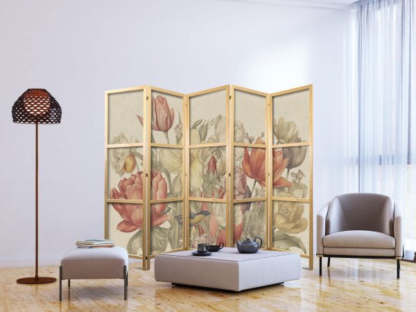 Japanese Room Divider - Bouquet with Tulips - Colorful Flowers on a Light Background - Illustration - Image 3