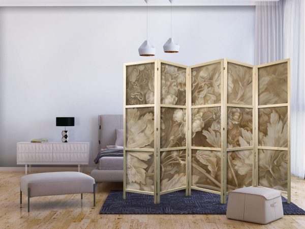 Japanese Room Divider - Carved Baroque Ornaments - Rich Composition in Sepia Colors - Image 2