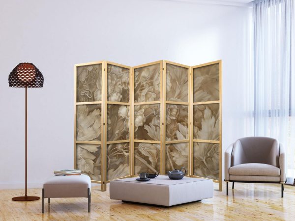 Japanese Room Divider - Carved Baroque Ornaments - Rich Composition in Sepia Colors - Image 3