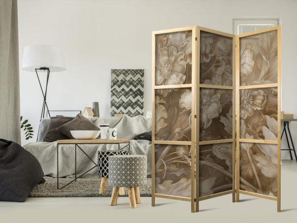 Japanese Room Divider - Carved Baroque Ornaments - Rich Composition in Sepia Colors - Image 2