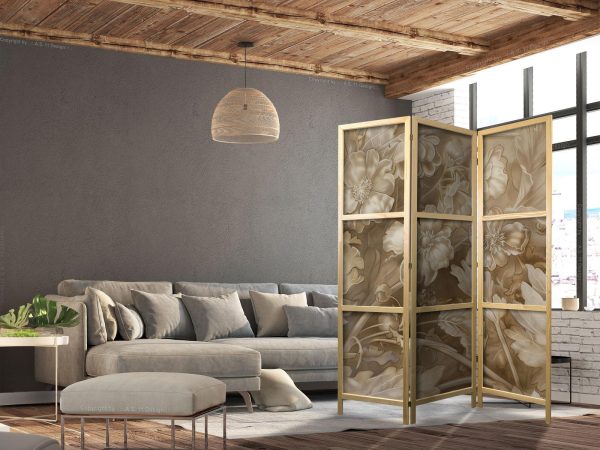 Japanese Room Divider - Carved Baroque Ornaments - Rich Composition in Sepia Colors - Image 3