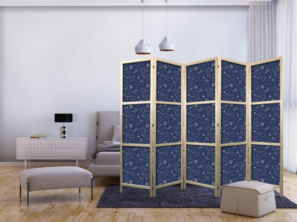 Japanese Room Divider - Cosmic Fantasy - Pattern with Suns - Moons - and Dragonflies on a Dark Background - Image 2