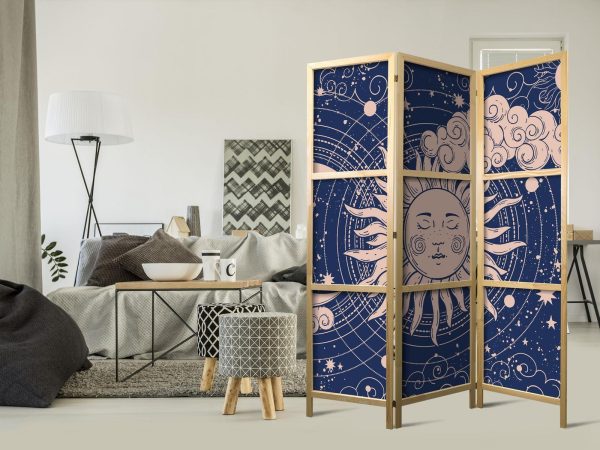 Japanese Room Divider - Cosmic Harmony - Illustration of the Sun and Moon on a Navy Background - Image 2