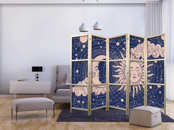 Japanese Room Divider - Cosmic Harmony - Illustration of the Sun and Moon on a Navy Background - Image 2