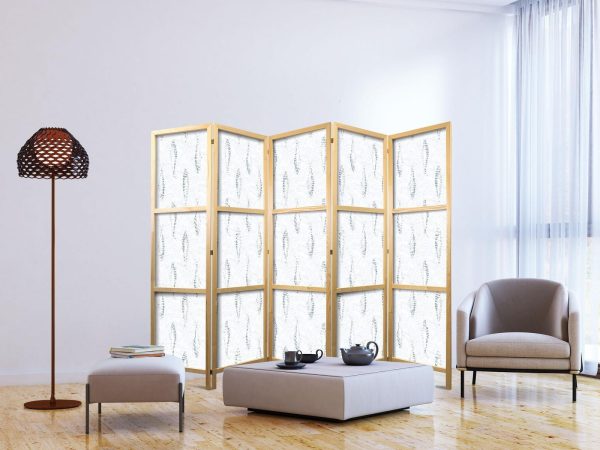 Japanese Room Divider - Delicate Blue Fish - Mosaic Fish in Subtle Blue Color Shades with an Arched Pattern in the Background - Image 2