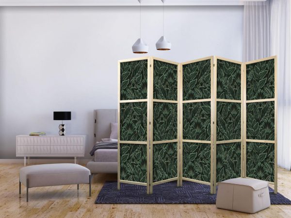 Japanese Room Divider - Dense Vegetation - Botanical Patterns in Illustrative Style Green - Image 2
