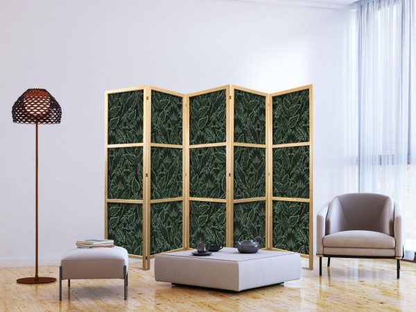 Japanese Room Divider - Dense Vegetation - Botanical Patterns in Illustrative Style Green - Image 3