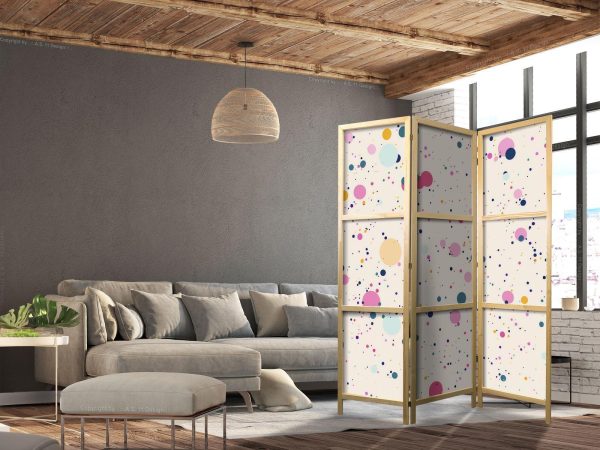 Japanese Room Divider - Dots - Spots and Splashes Multicolored - Cheerful Pattern on a Light Pink Background - Image 3