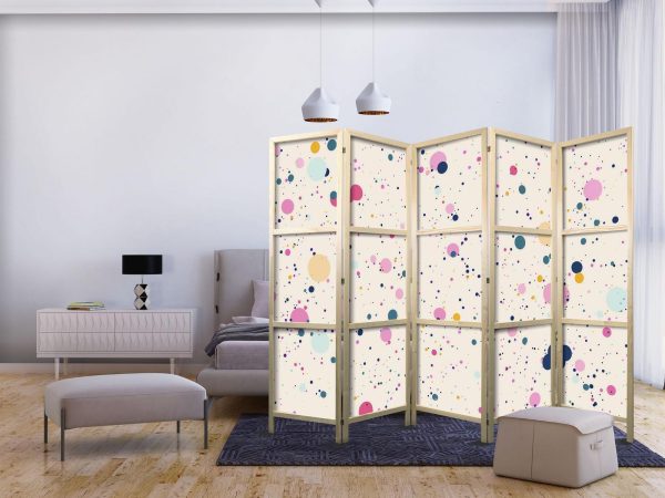 Japanese Room Divider - Dots - Spots and Splashes Multicolored - Cheerful Pattern on a Light Pink Background - Image 2