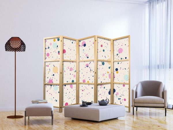 Japanese Room Divider - Dots - Spots and Splashes Multicolored - Cheerful Pattern on a Light Pink Background - Image 3