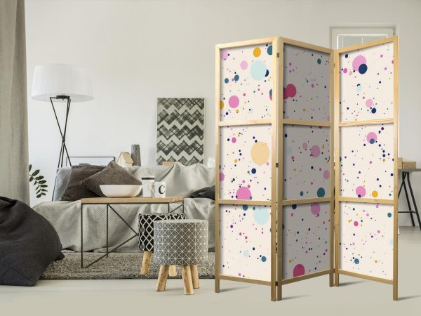 Japanese Room Divider - Dots - Spots and Splashes Multicolored - Cheerful Pattern on a Light Pink Background - Image 2