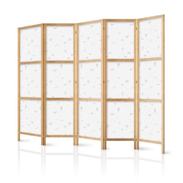 Japanese Room Divider - Drawing - Airplanes - Balloons - and Airships Against a Sky Full of Birds