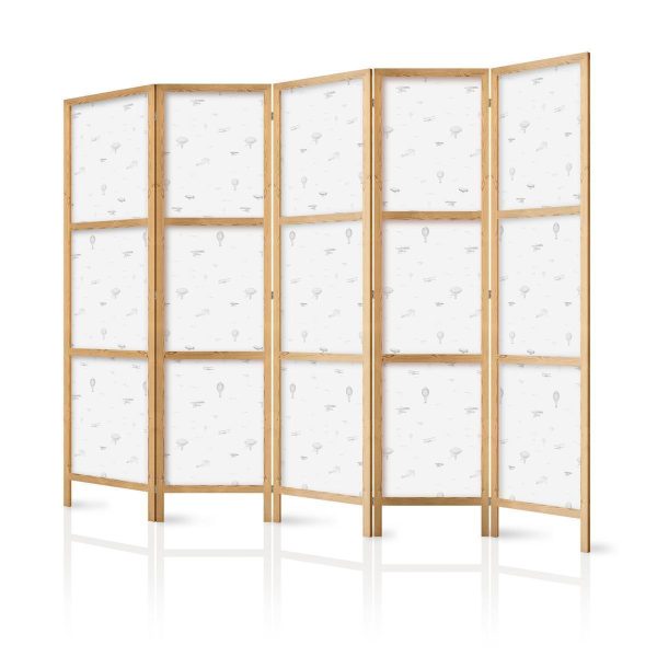 Japanese Room Divider - Drawing - Airplanes - Balloons - and Airships Against a Sky Full of Birds