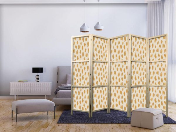 Japanese Room Divider - Drawn Pattern in Dots and Spots - in Shades of Orange and Ecru - Image 2