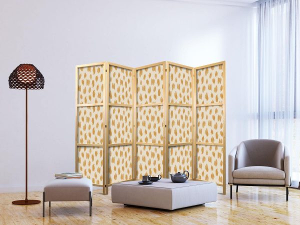 Japanese Room Divider - Drawn Pattern in Dots and Spots - in Shades of Orange and Ecru - Image 3