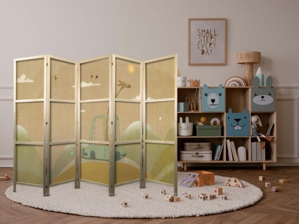 Japanese Room Divider - Dreamy Traveler - Giraffe driving a car on a beautiful sunny day - Image 2