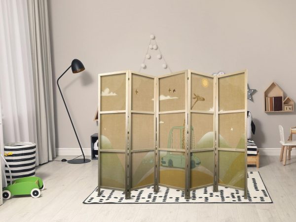 Japanese Room Divider - Dreamy Traveler - Giraffe driving a car on a beautiful sunny day - Image 3