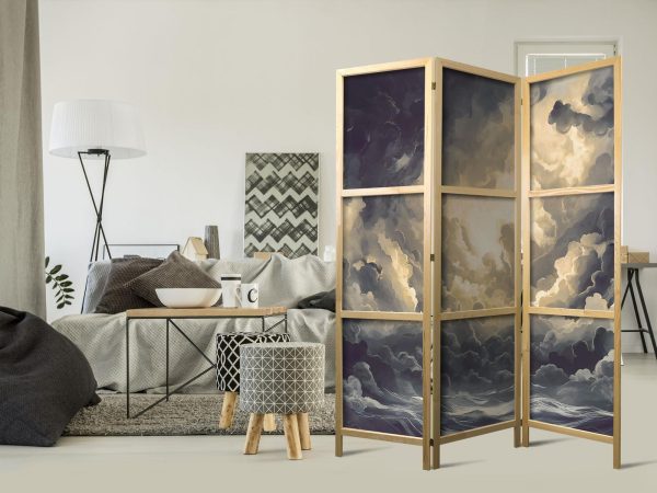 Japanese Room Divider - Epic Light Play: The Sun Battling for Dominance Over the Clouds - Image 2